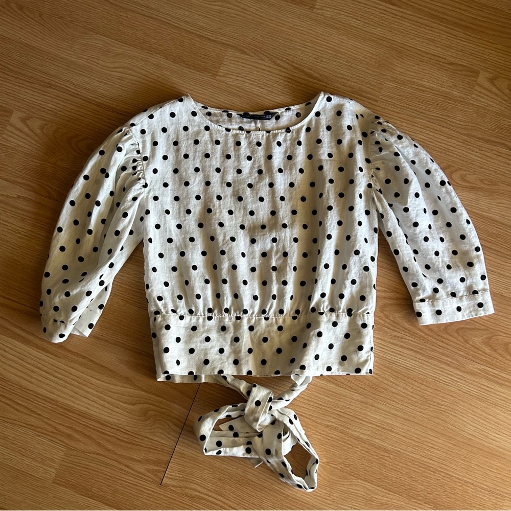 Zara Woman Polka Dot Wrap Tie Blouse XS